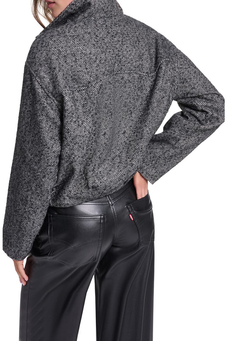 Bubble Hem Short Bomber Jacket, Alternate, color, BLACK/ WHITE HERRINGBONE