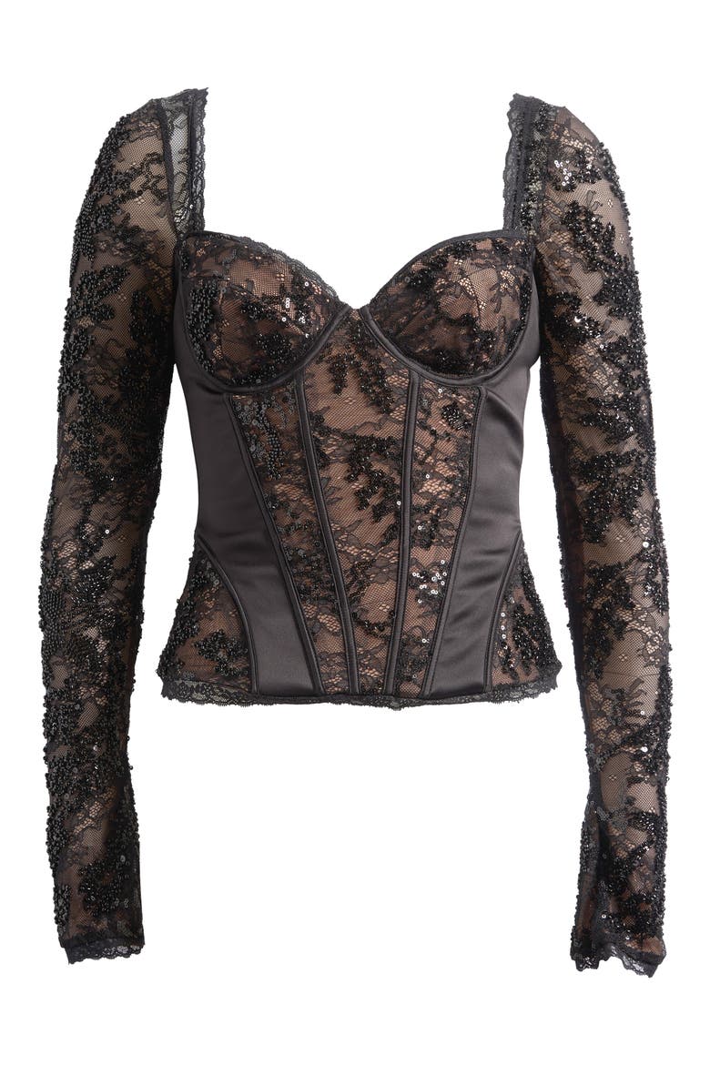 Charelle Embellished Lace Corset Top, Alternate, color, BLACK