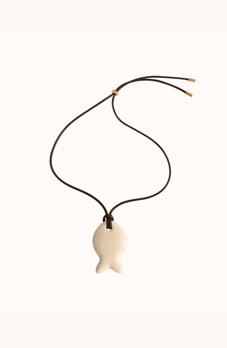 Joiana Jewelry Ecru Enamel Fishie Necklace, Main, color, 