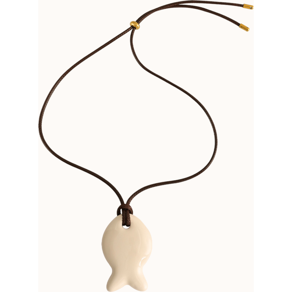 Joiana Jewelry Ecru Enamel Fishie Necklace In Black
