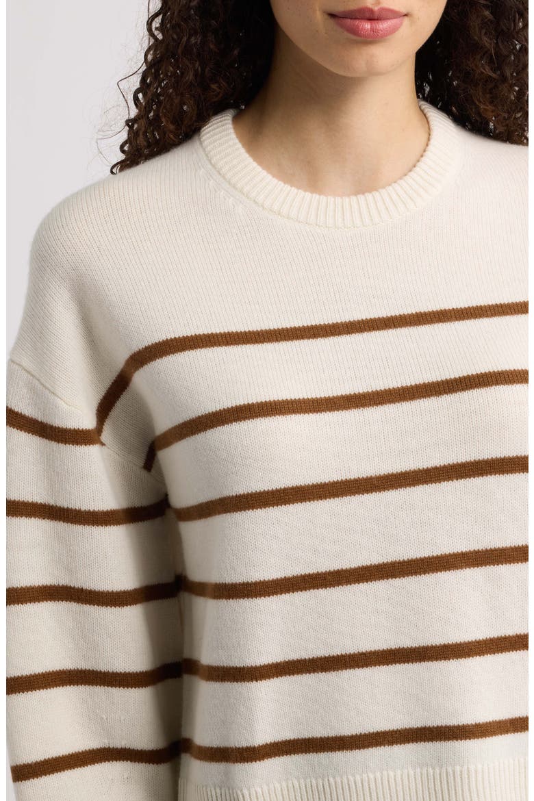 Stripe Cashmere Sweater, Alternate, color, IVORY/ DEEP ACACIA BROWN - 31K
