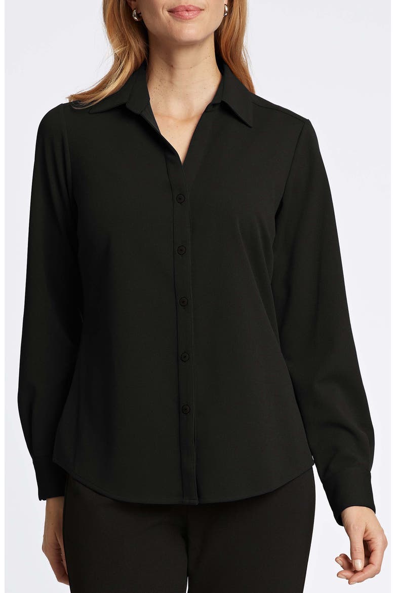 Mary Crepe Knit Button-Up Shirt, Main, color, BLACK