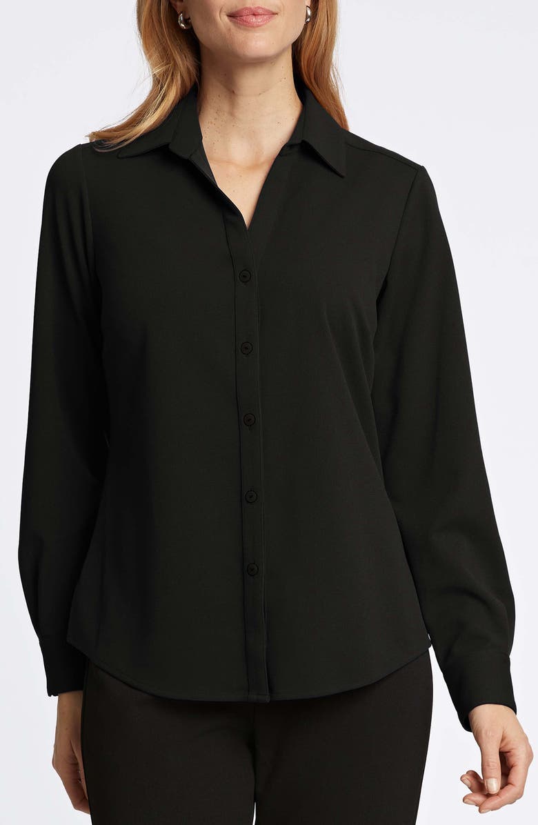 Foxcroft Mary Crepe Knit Button-Up Shirt, Main, color, 