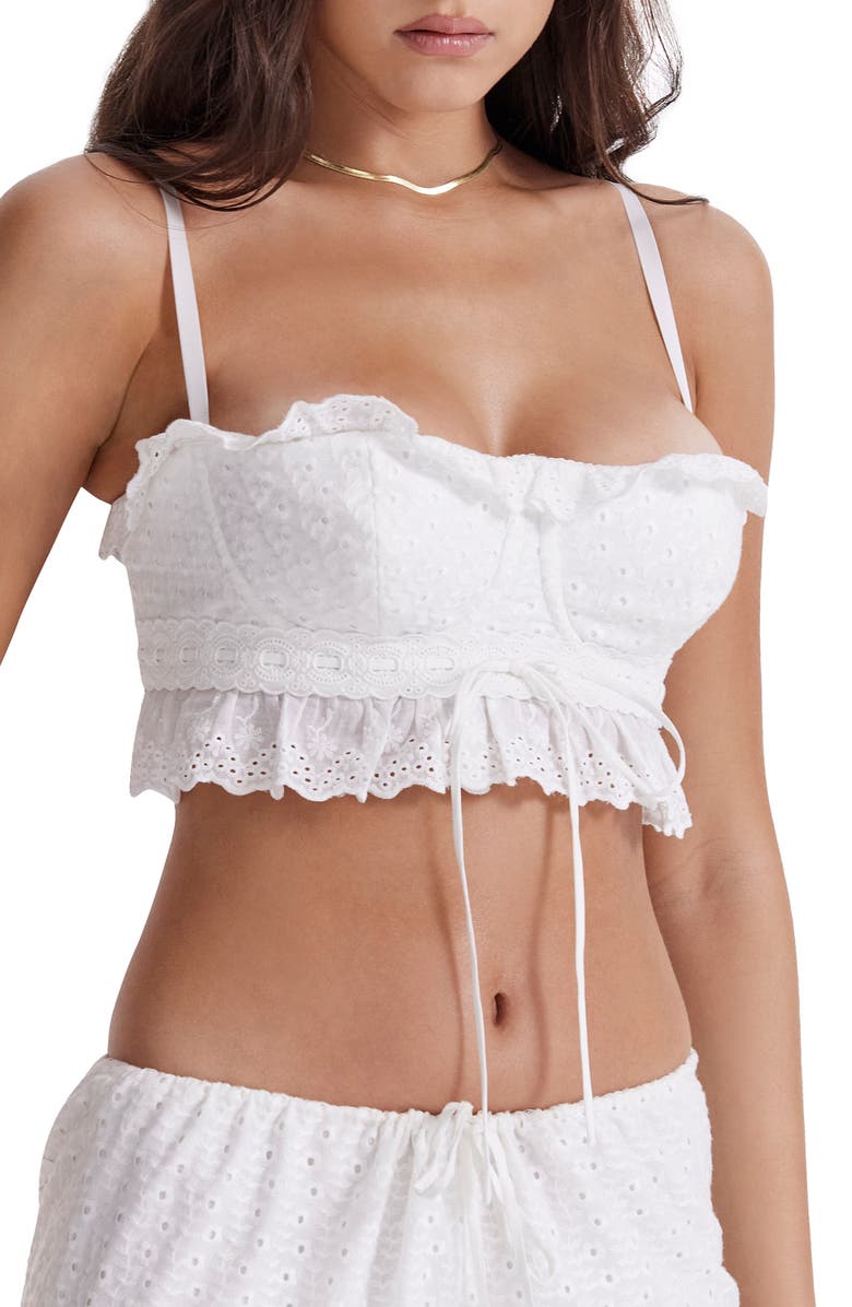 HOUSE OF CB Federica Ruffle Embroidered Underwire Crop Top, Alternate, color, White