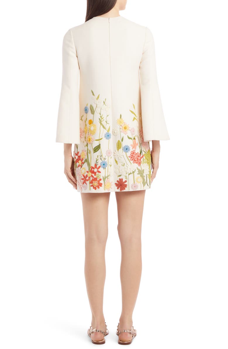 Valentino Embroidered Floral Wool & Silk Long Sleeve Shift Dress, Alternate, color, 