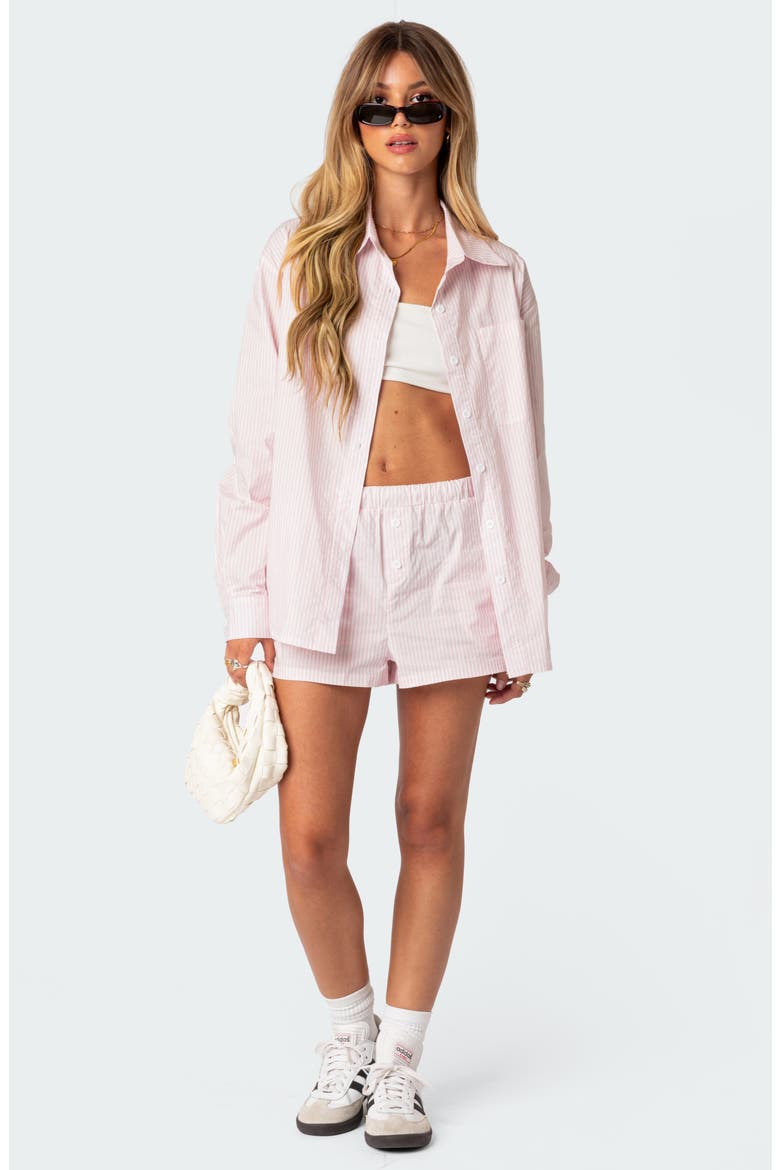 Pinstripe Oversize Button-Up Blouse, Alternate, color, PINK