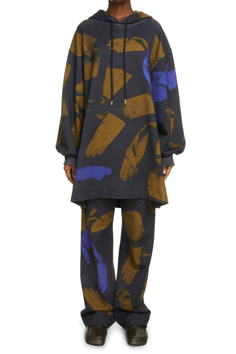 Hasper Gloves Print Oversize Cotton Hoodie, Alternate, color, BLACK