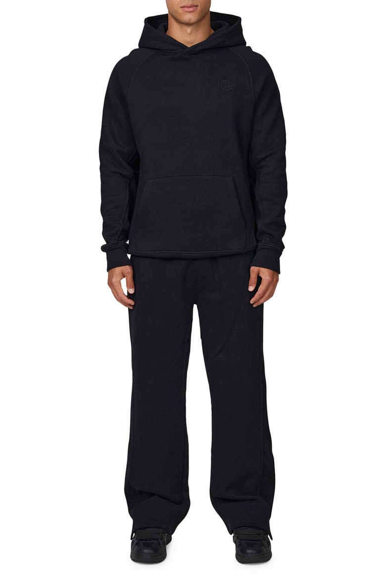 Ribbed Emblem Pullover Hoodie, Alternate, color, Black