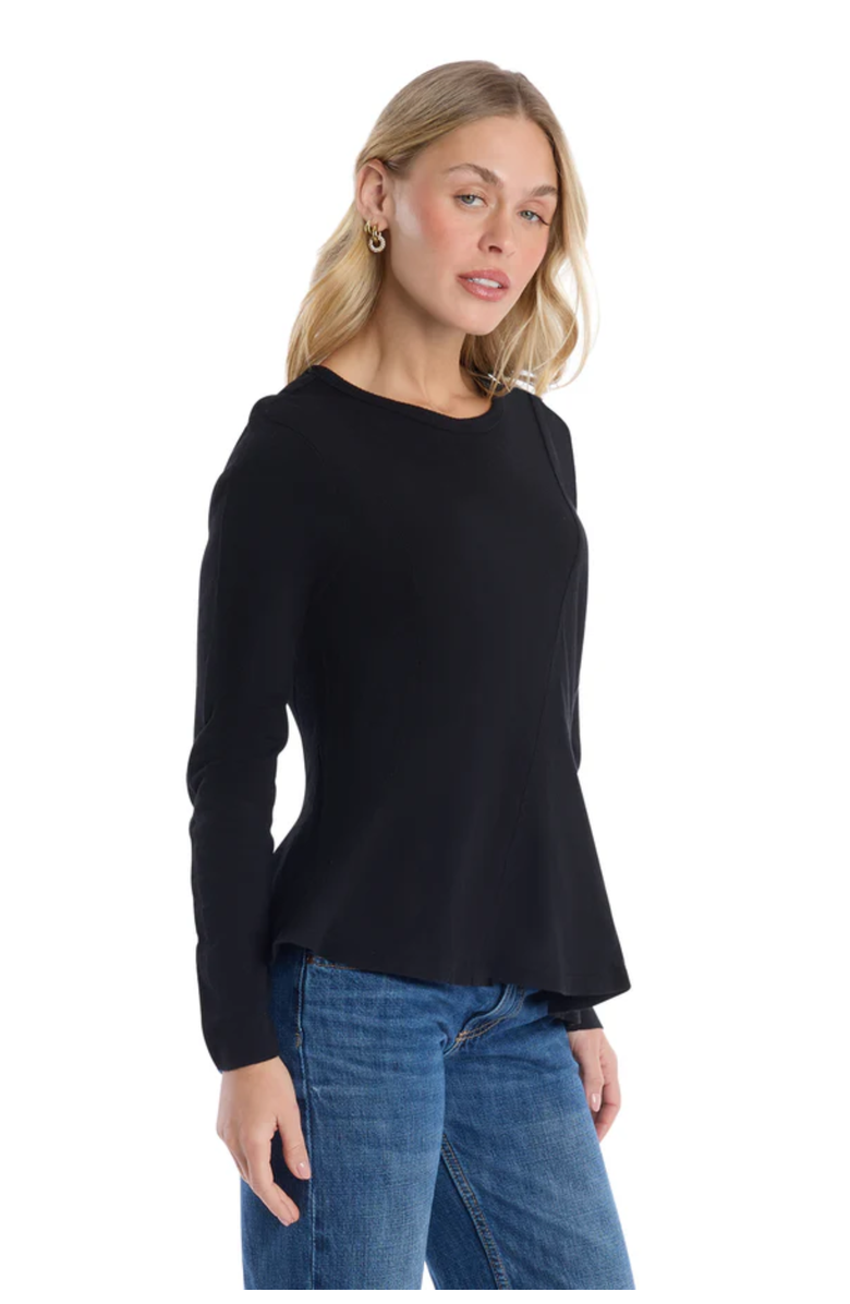 WILT Clothing Round Neck Long Sleeve Tee with Asymmetric Hem & Body Seams, Alternate, color, Black