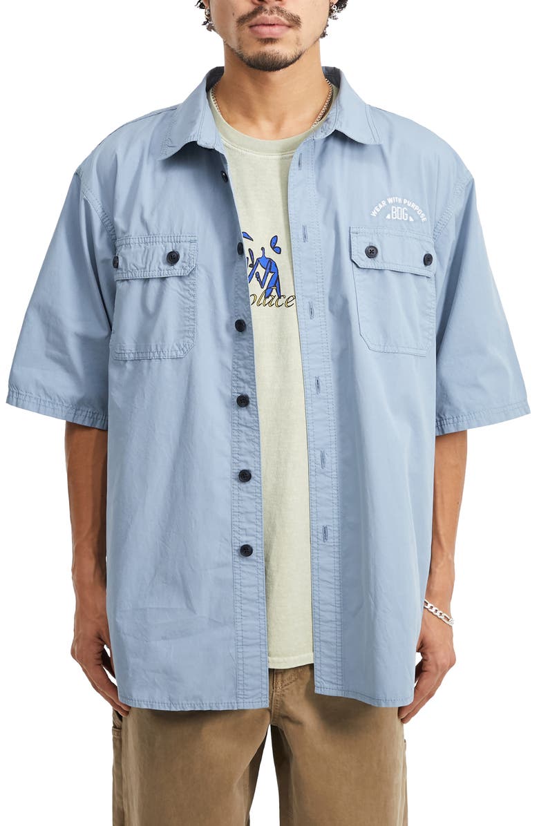 BDG Urban Outfitters Embroidered Short Sleeve Utility Button-Up Shirt, Main, color,