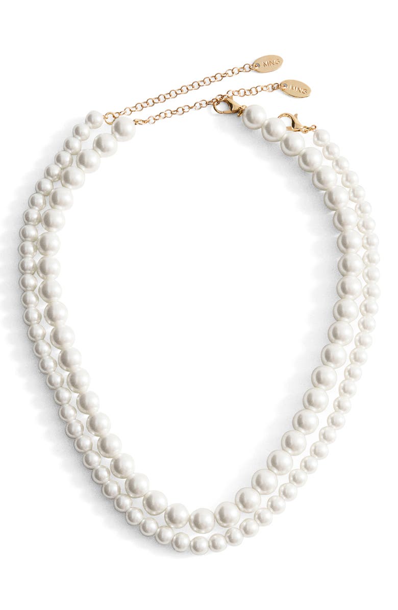MANGO Faux Pearl Double Strand Necklace, Main, color, White