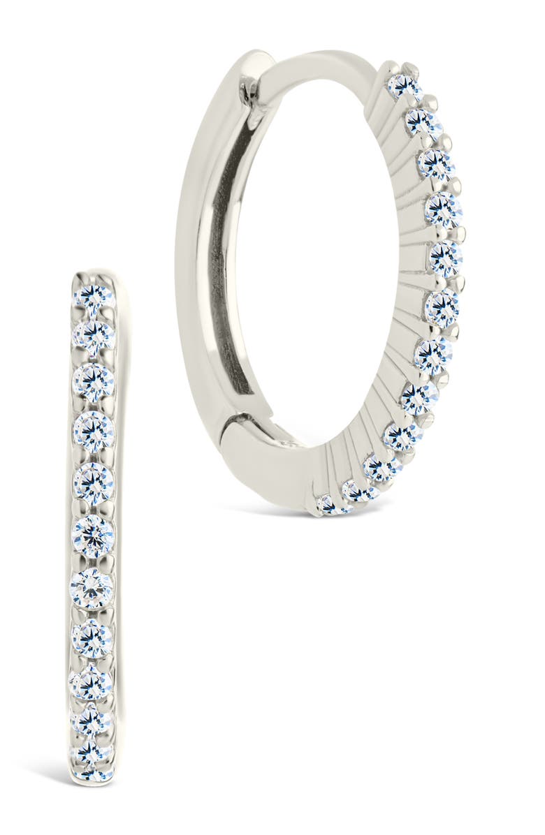 Sterling Forever Pavé Cubic Zirconia Micro Huggie Hoop Earrings, Main, color, Silver