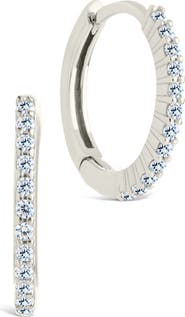 Sterling Forever Pavé Cubic Zirconia Micro Huggie Hoop Earrings