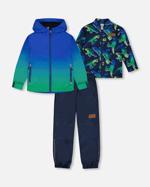 Little Boy's 3-In-1 Mid-Season Outerwear Set Royal Blue And Green Gradient