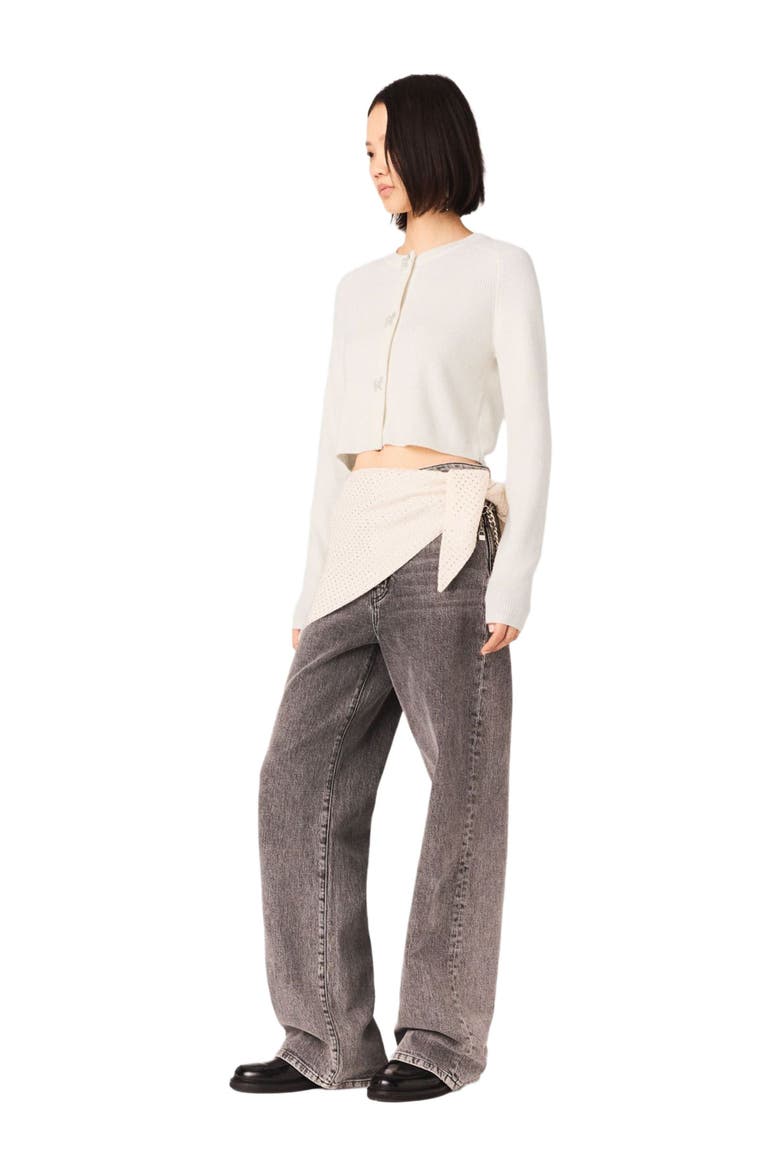 Jewelled bow-button cardigan, Alternate, color, Ecru