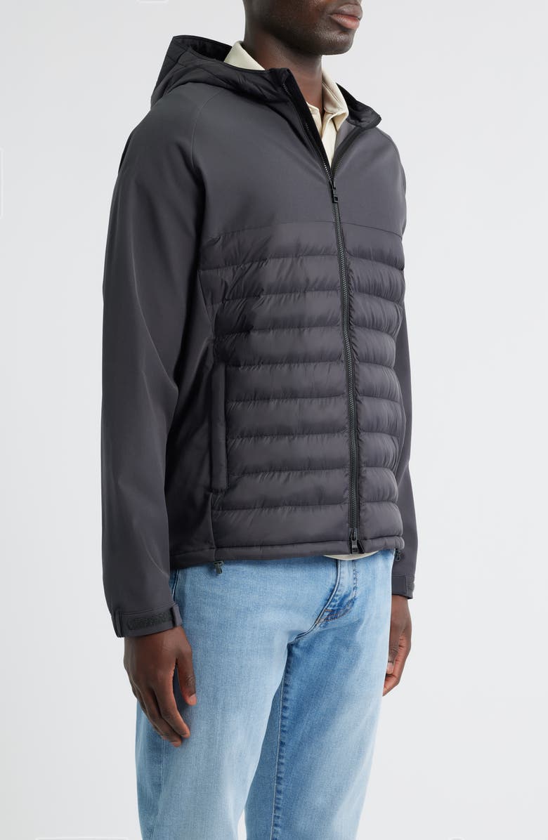 Peter Millar Apex Quilted Water Resistant Hybrid Zip Hoodie, Alternate, color, Carbon Black