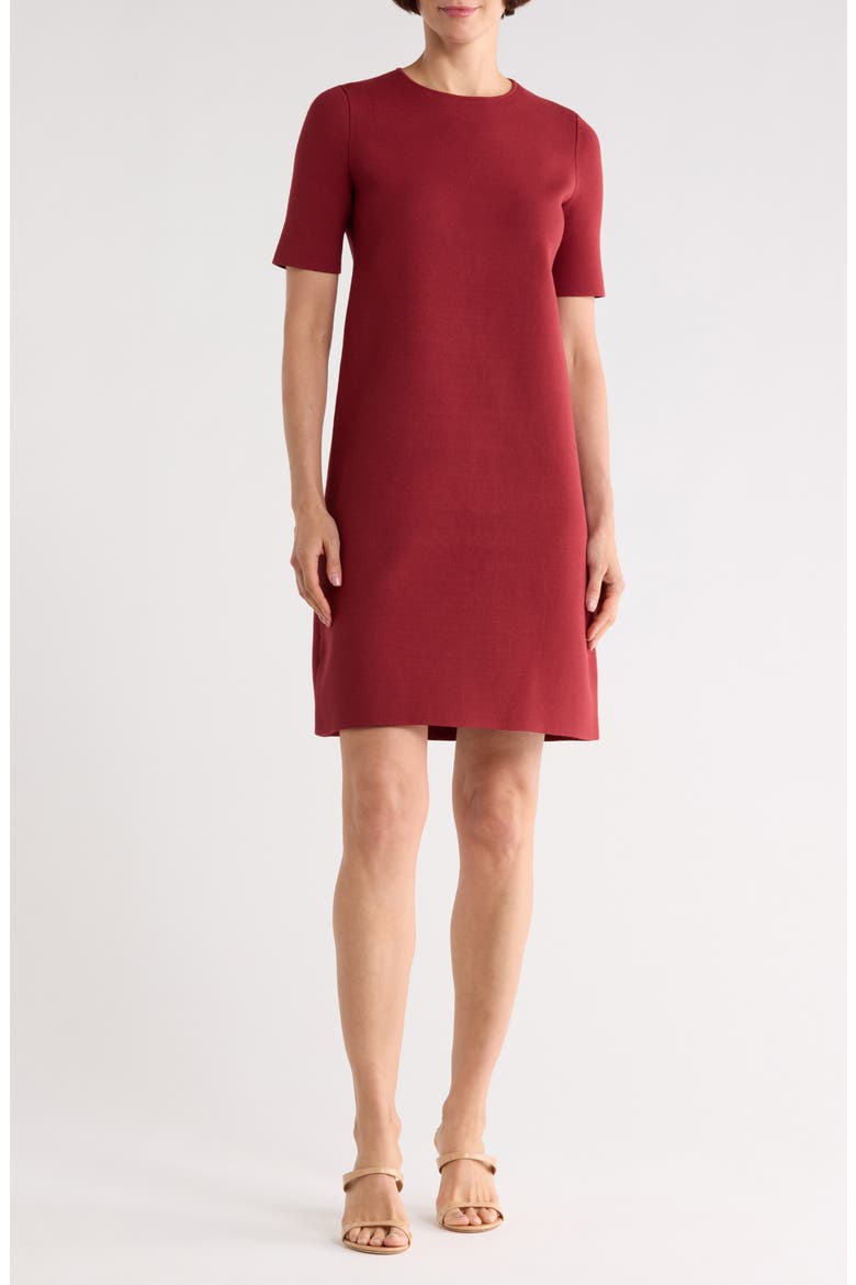 Short Sleeve Matte Crepe Shift Dress, Main, color, SCARLET