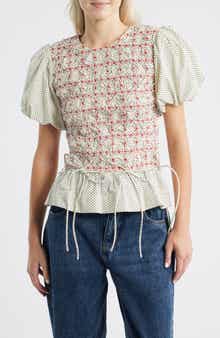 Audrey Polka Dot Smocked Organic Cotton Top