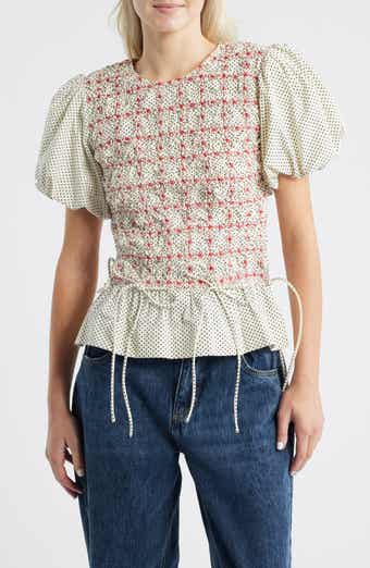 Damson Madder Audrey Polka Dot Smocked Organic Cotton Top