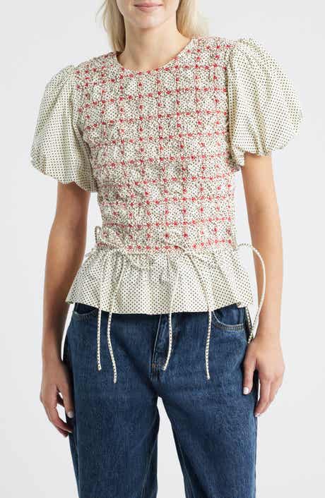 Damson Madder Audrey Polka Dot Smocked Organic Cotton Top