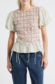 Damson Madder Audrey Polka Dot Smocked Organic Cotton Top