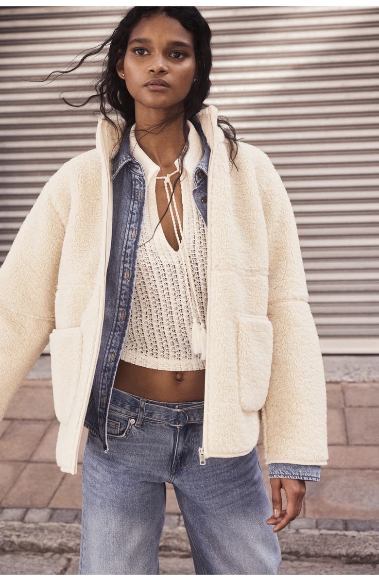 H&M Teddy Jacket, Alternate, color, Light Beige