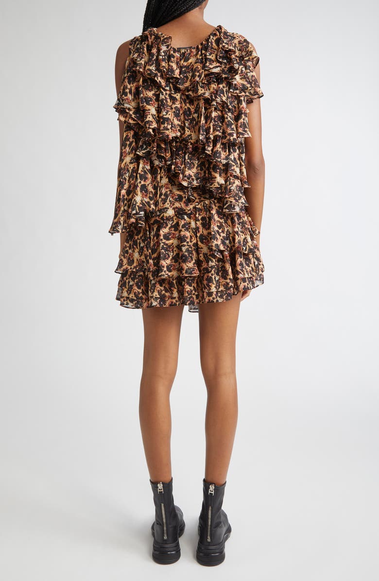 Collina Strada Leopard Print Ruffle Silk Minidress, Alternate, color, Leopard Peony