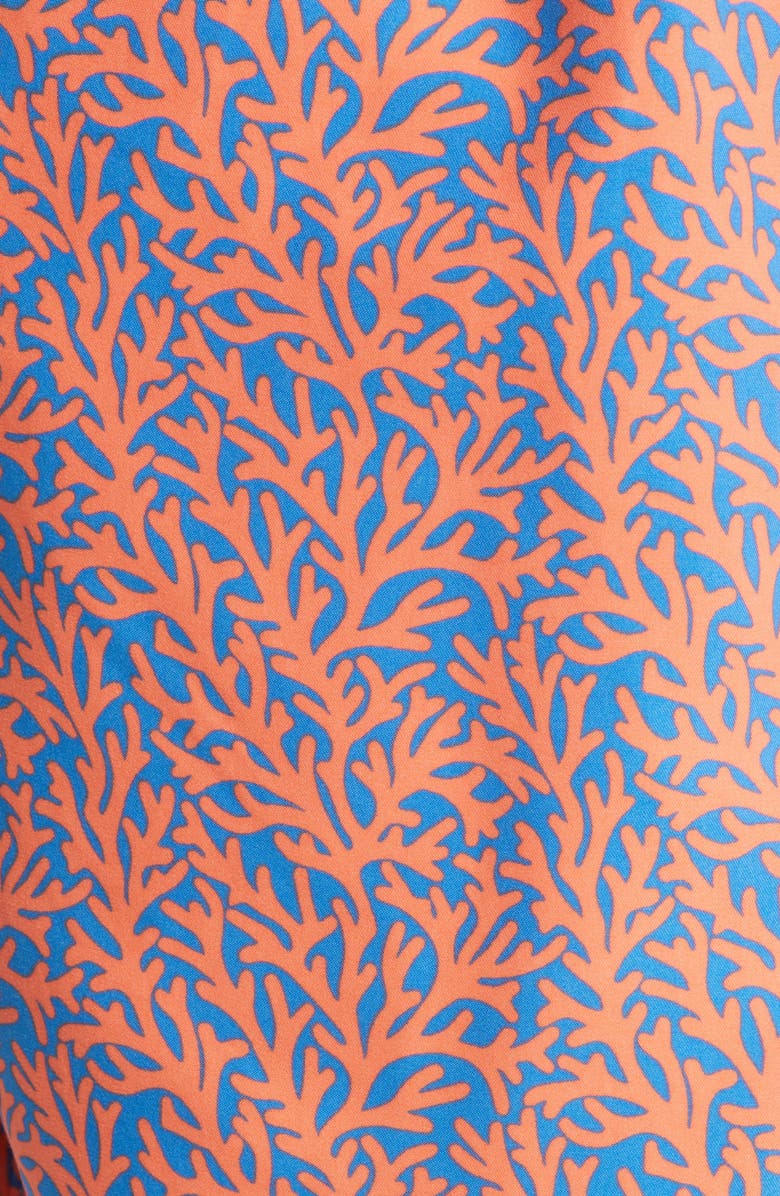 Tom & Teddy Coral Print Swim Trunks, Alternate, color, Mid Blue & Orange