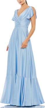 Mac Duggal Drop Shoulder Flounce Sleeve Gown