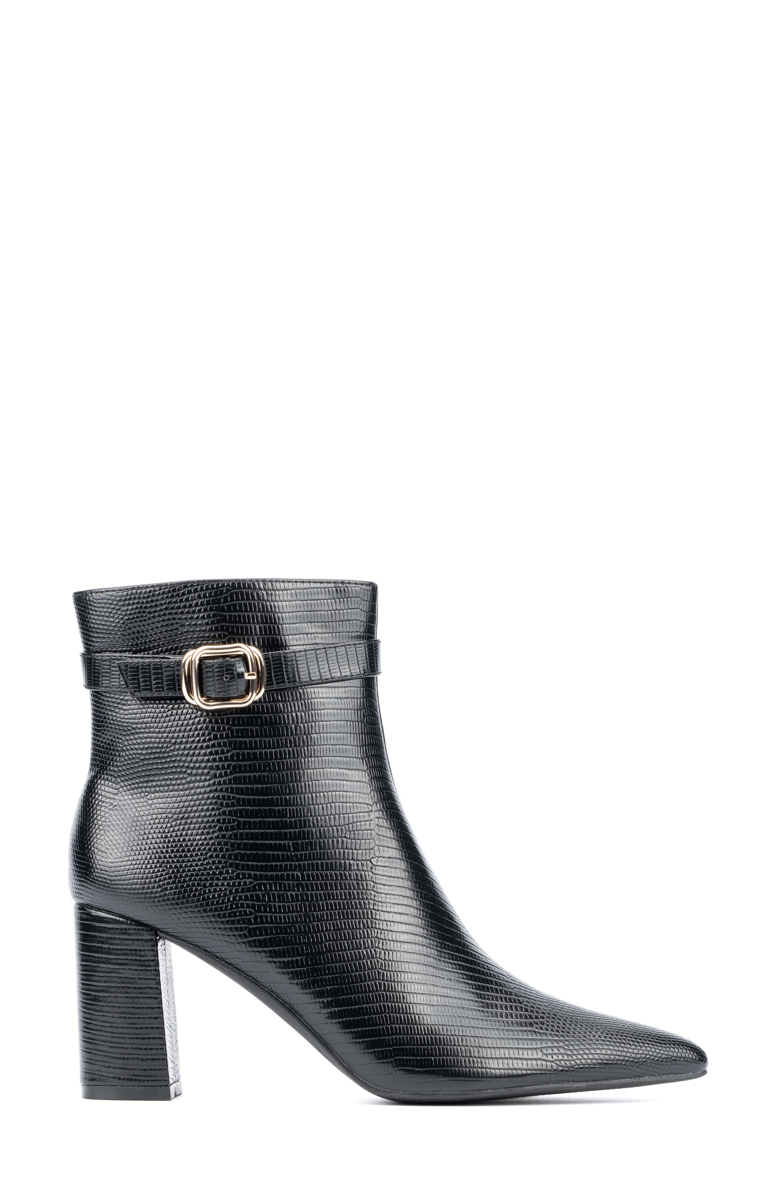 NEW YORK AND COMPANY Edena Lizard Embossed Bootie, Alternate, color, Black Lizard