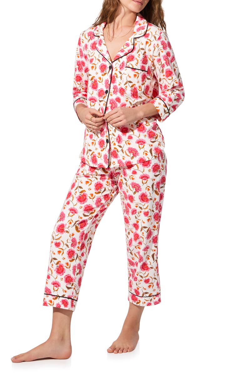BedHead Pajamas Print Long Sleeve Stretch Organic Cotton Jersey Crop Pajamas, Alternate, color, Fantasia Floral
