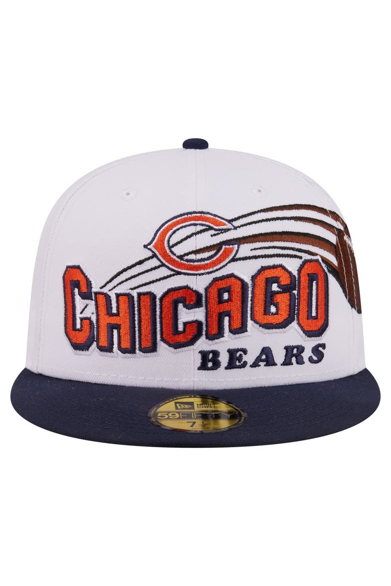 Men's New Era White/Navy Chicago Bears Retro Swoop 59FIFTY Fitted Hat, Alternate, color, White