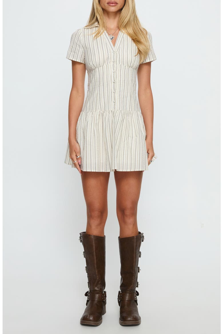 Windswept Stripe Mini Shirtdress, Main, color, CREAM / BLACK STRIPE