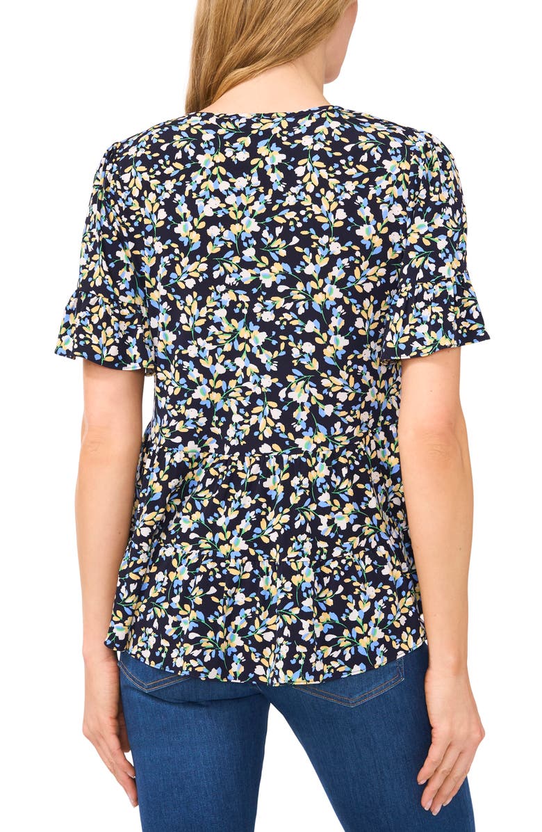 CeCe Floral Ruffle High-Low Knit Top, Alternate, color,