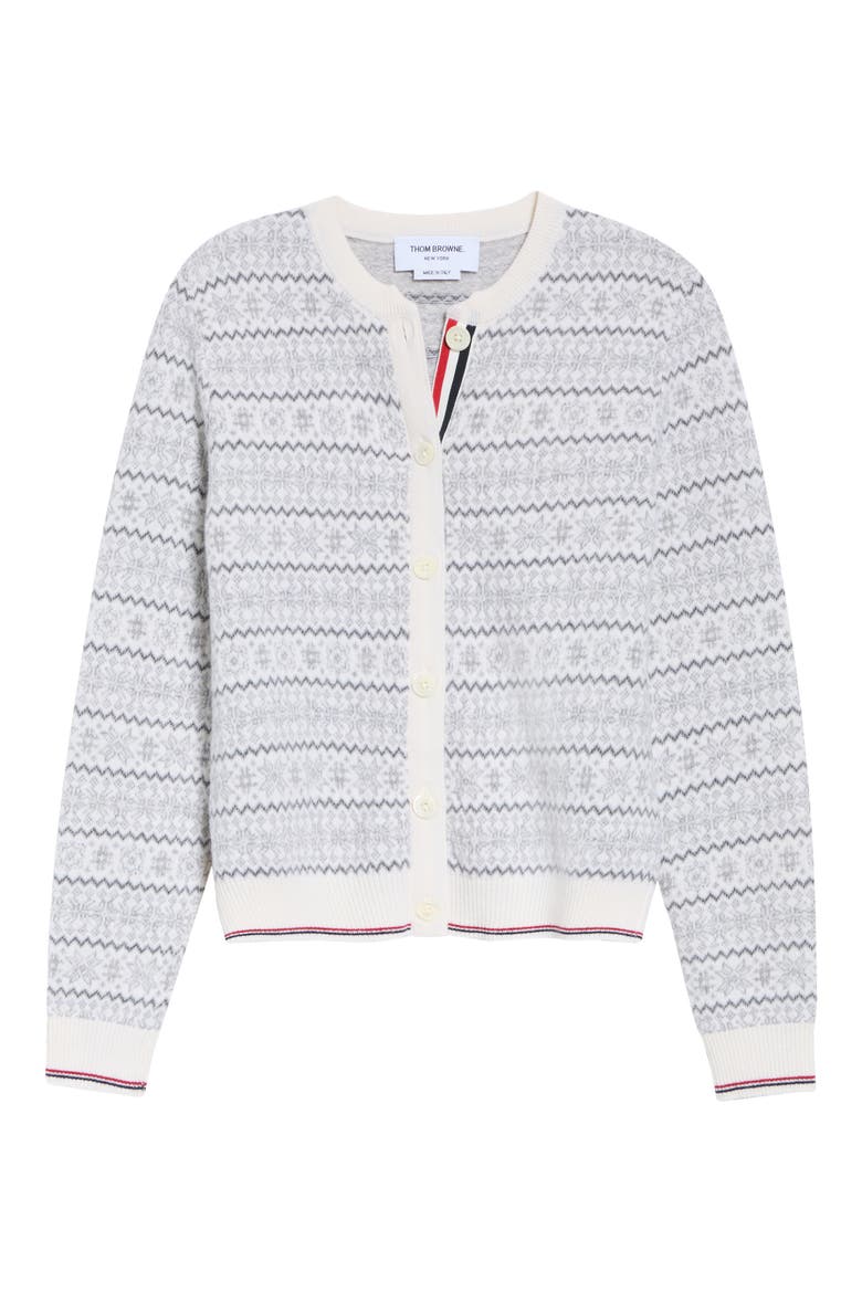 Snowflake Fair Isle Jersey Cardigan, Alternate, color, WHITE