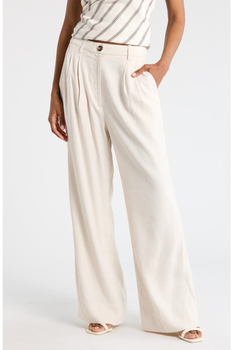Tommy II Pleated Front Linen Blend Pants, Main, color, BUTTERCREAM