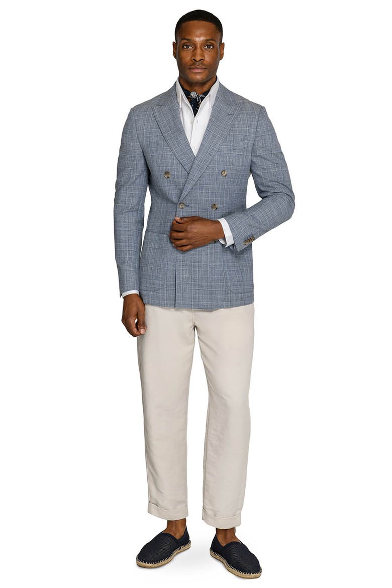 Douglas Double Breasted Plaid Blazer, Alternate, color, BLUE