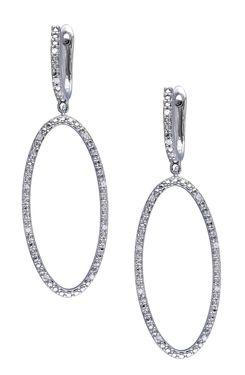 DELMAR Sterling Silver Diamond Elongated Oval Earrings - 0.10 ctw, Main, color, White