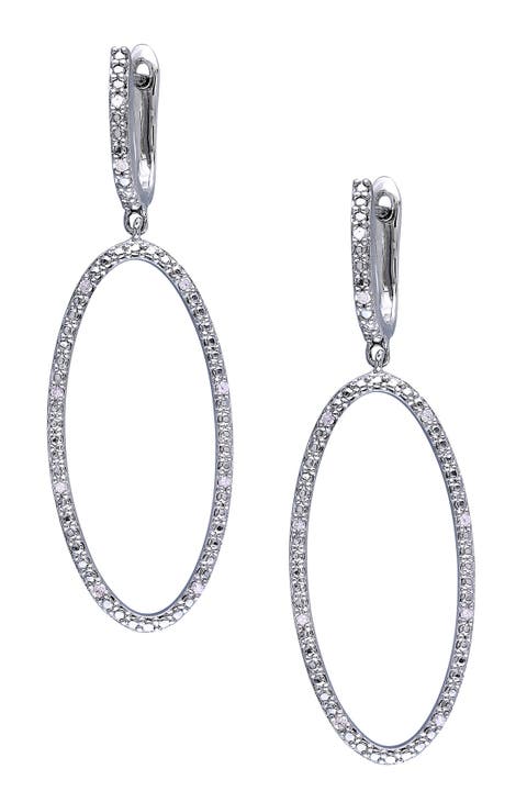 Sterling Silver Diamond Elongated Oval Earrings - 0.10 ctw