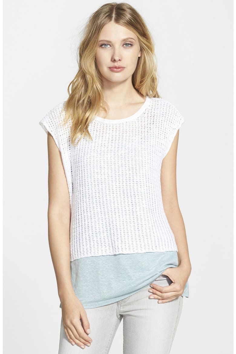 Crossover Back Linen & Cotton Knit Top, Main, color, WHITE