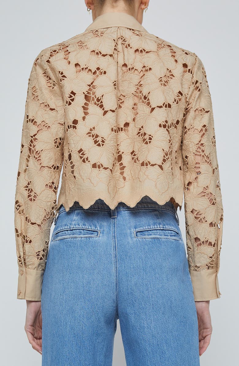 L'AGENCE Seychelle Cutwork Crop Shirt, Alternate, color, Almond