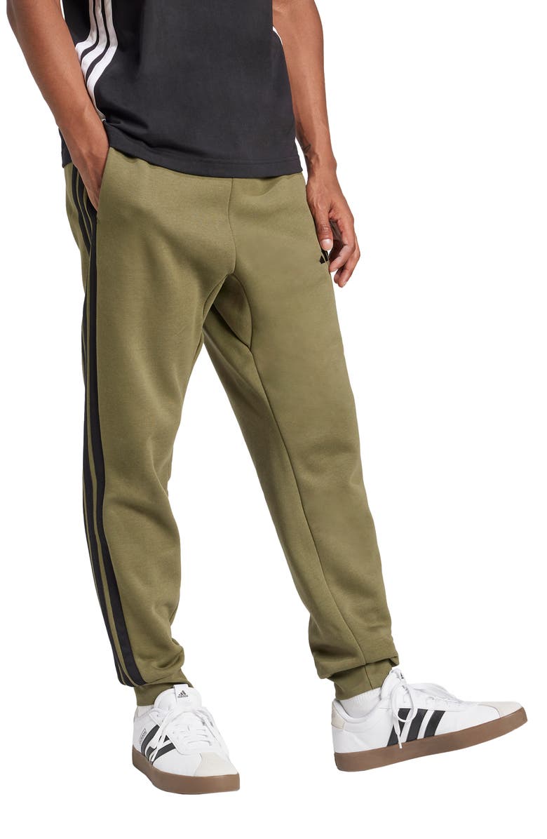 adidas Essential 3-Stripes Fleece Joggers, Main, color, Olive Strata/ Black