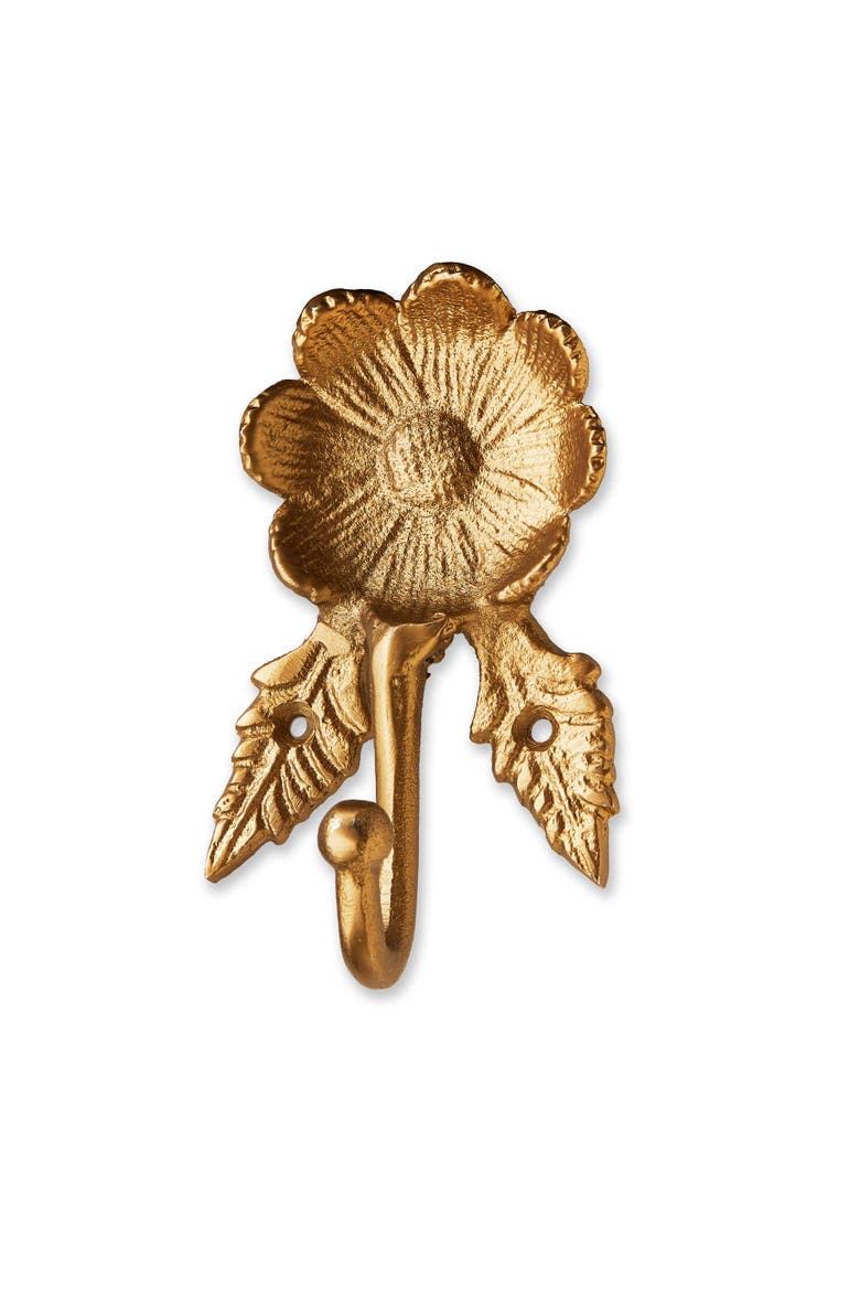Antique Brass Gold Flower Wall Hook Decorative Home Decor, Main, color, Gold