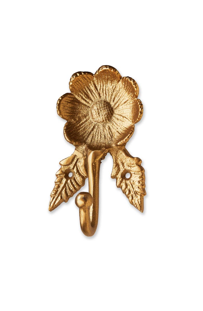 tag Antique Brass Gold Flower Wall Hook Decorative Home Decor, Main, color, Gold