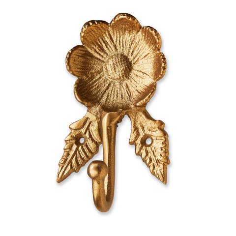 Antique Brass Gold Flower Wall Hook Decorative Home Decor