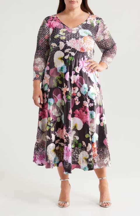 Lace Sleeve Charmeuse Cocktail Dress (Plus)