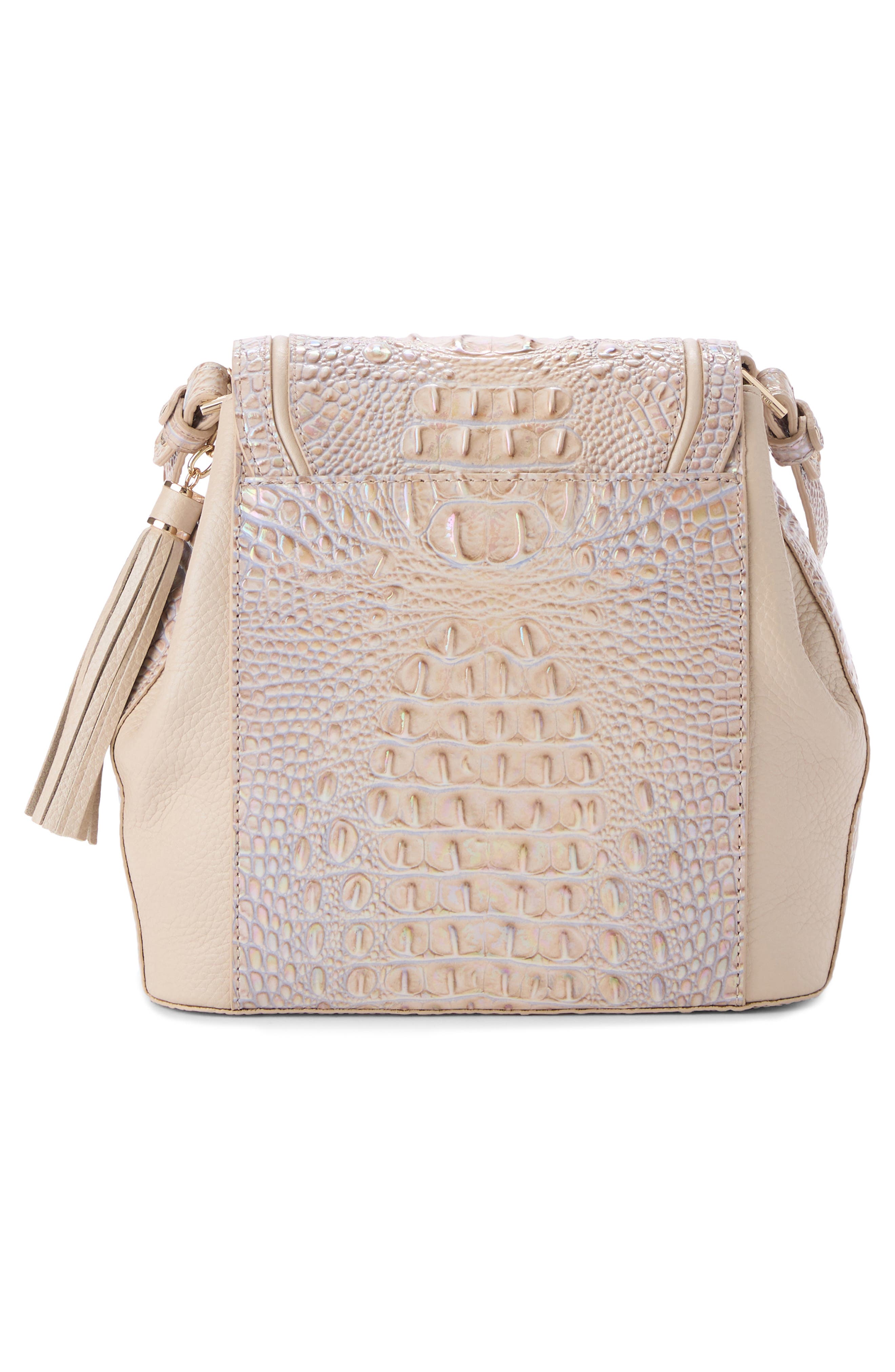 Brahmin Margo Croc Embossed Leather Crossbody Bag, Alternate, color, Pearl Admire