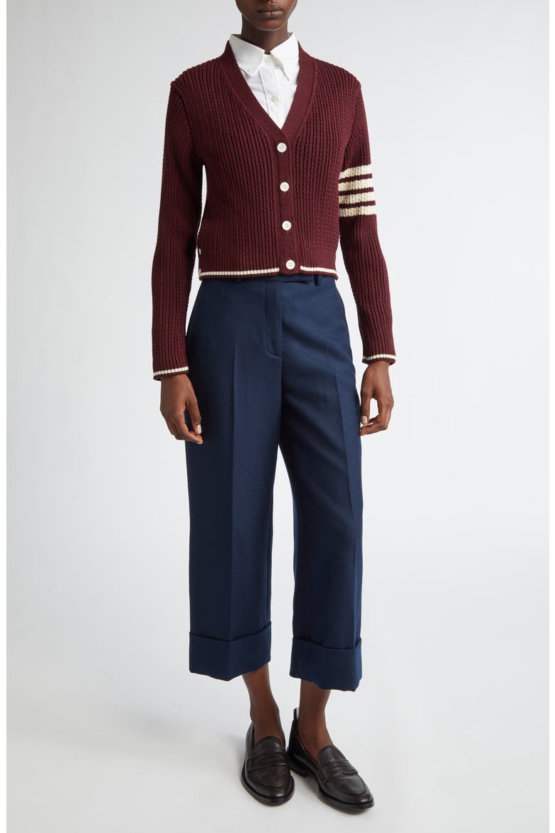 Sack Cuff Wool Twill Trousers, Alternate, color, NAVY