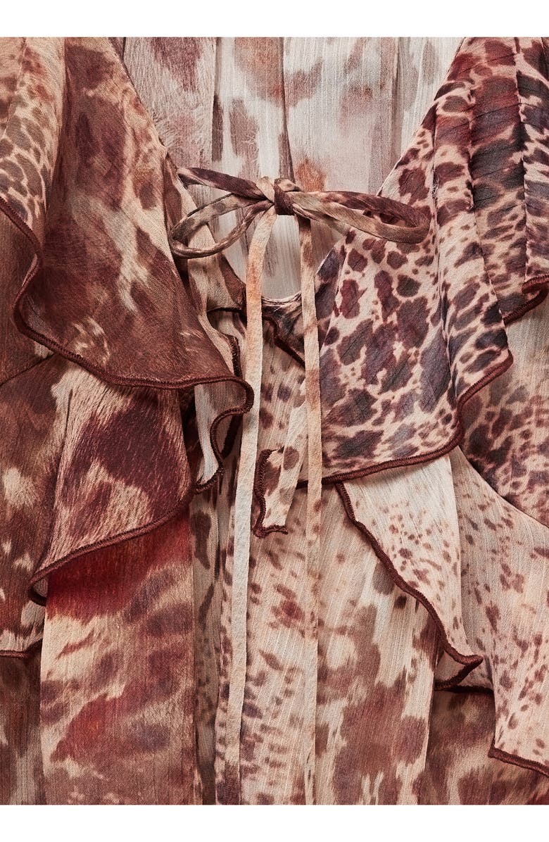 MANGO Print Ruffle Top, Alternate, color, Brown