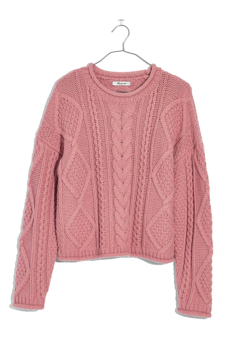 Slope Cable Pullover Sweater, Alternate, color, HEATHER STRAWBERRY